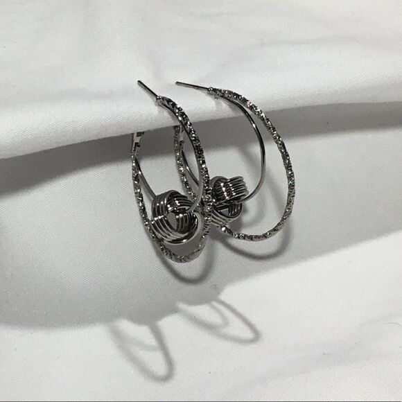 Double Hoop Textured Earrings (UC3) - Picture 4 of 6